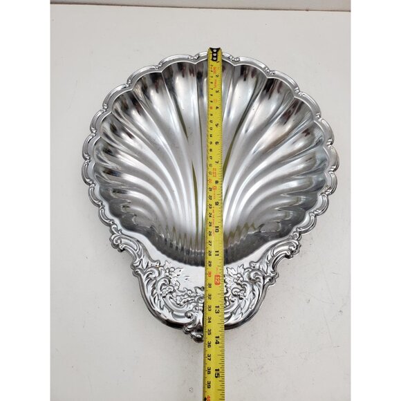 Vintage metal silver plated Seashell Clamshell Bowl or Deep Dish Vintage Silver - Picture 9 of 10